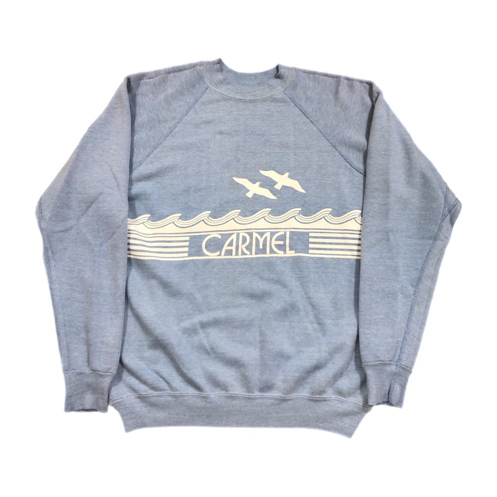 Vintage Crazy Shirts Sweatshirt Mens Large Blue Carmel Seagull Waves 1970s